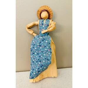 VTG Corn Husk Doll 9” Mother Amish Pioneer Calico